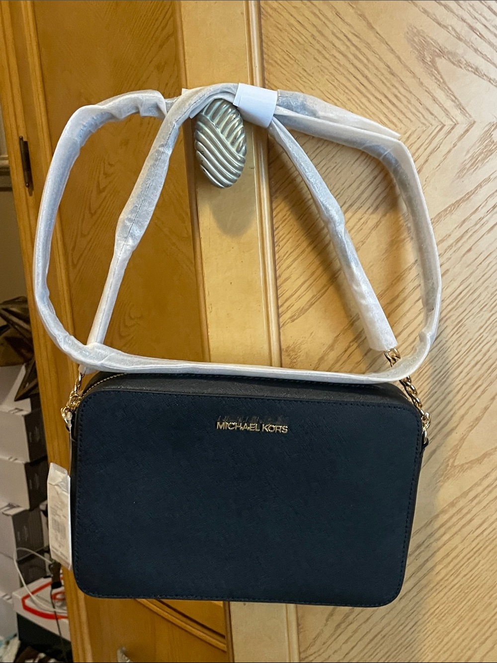Michael kors black crossbody purse with gold hardware